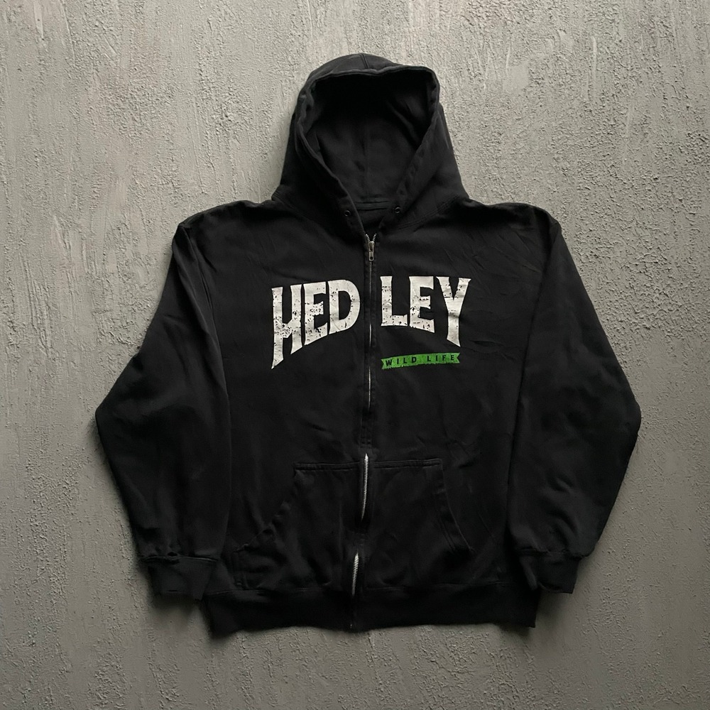Vintage Hedley Wild Life Graphic Zip Up Hoodie Mens Large Black 2000s Hedley